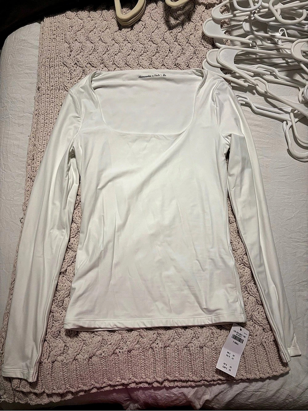 Abercrombie & Fitch Seamless Squareneck Long-Sleeve Bodysuit White XS